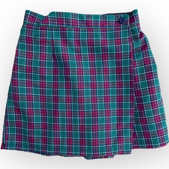 Vintage Kellys Kids Girls Green Red Navy Plaid Skort Skirt Elastic Waist Sz 7/8 - Picture 1 of 8
